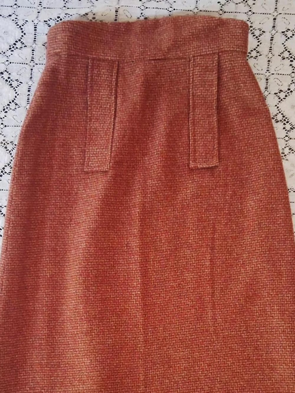 Classic Rust Tweed Pencil Skirt - Women's